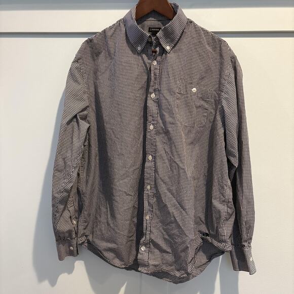 J Peterman Shirt Mens Large Check Black GIngham Button Up Long Sleeve Portugal - Picture 1 of 10